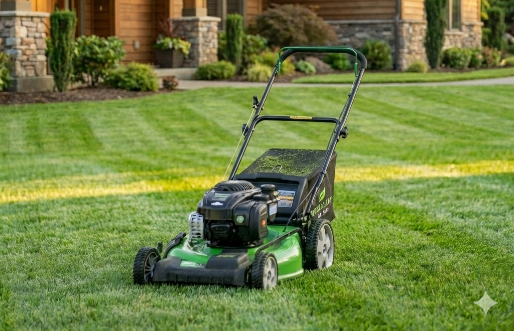 Residential lawn mowing Seattle crew in action